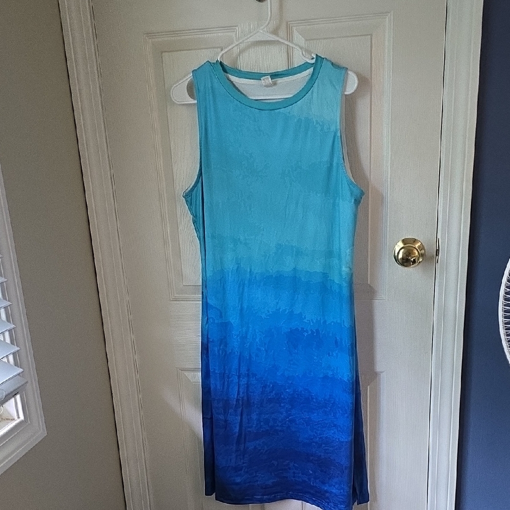 Blue Sleeveless Sheath Midi Dress